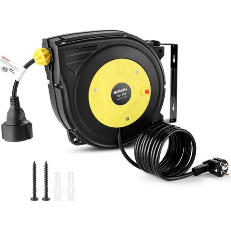 Automatische Kabeltrommel 13 M 1250W 2000W Kabelaufroller 10m 3 meter Stromtrommel Kabelroller Verlängerungskabel außen Wandmontage Überlastschutz Wand Deckenmontage 180° drehbar (1/5)