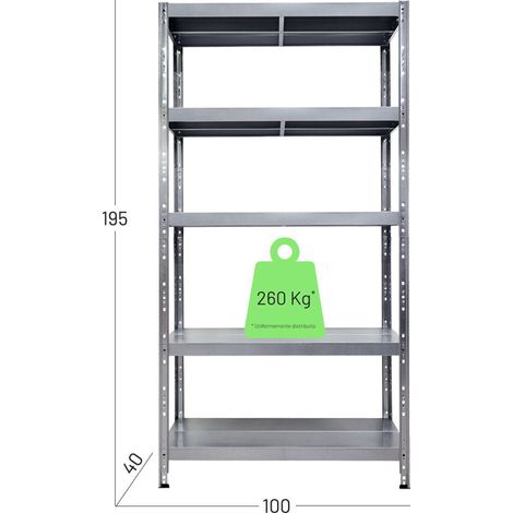 SCAFFALE IN METALLO MACISTE 100 X 40 X 195 H 5 PIANI KG 260 SENZA BULLONI (1/3)