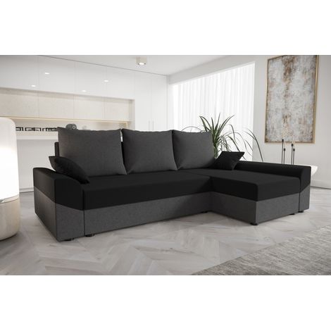Canapé d'angle convertible DELIO Noir (1/2)
