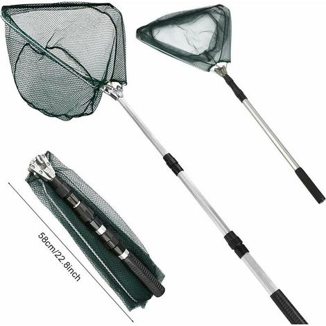 Green Mobility-Épuisette de pêche télescopique 170 cm avec poignée, épuisette pliable portable avec long manche pour pêche à la carpe, à la carpe, à la truite (1/5)