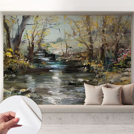 Fotomurale adesivo - parete decorativa - decorazione casa - stile moderno parete - Ruscello nel bosco 208x146 cm (1/5)