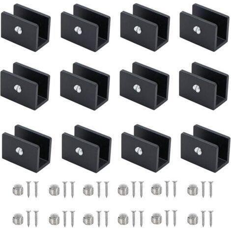 12 Pièces Pince À Verre, Aluminium Supports D'étagère, Support De Cloison En Verre Réglable, Pour Tablettes En Verre De 6-8 Mm D'épaisseur, Pour Salle D'eau, Balcon (Avec Vis) (1/4)