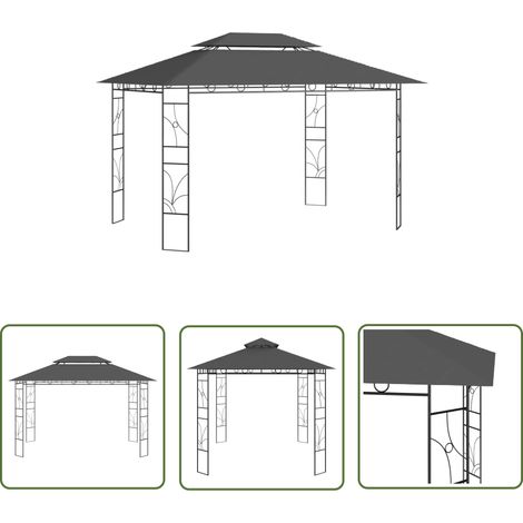 The Living Store Belvédère 4x3x2,7 m Anthracite 160 g/m² - Abri Extérieur - Gazebo - Parasol - Tente Extérieure - Structure Pour Jardin (1/5)