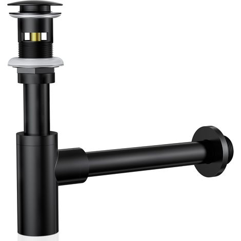 Siphon Noir Rétro avec Bonde Trop-plein, 1 1/4 Laiton Universel Design Siphon Anti-Odeur, Kit de Siphon de Vidange, pour évier de cuisine et salle de bain (1/4)