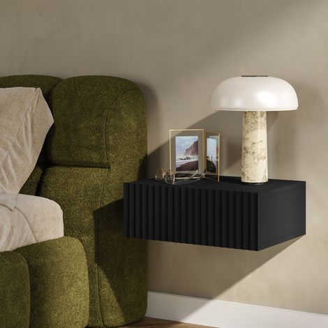 Schwebender Nachttisch Nand mit Schublade 42x30x15 cm Schwarz [en.casa] (1/5)