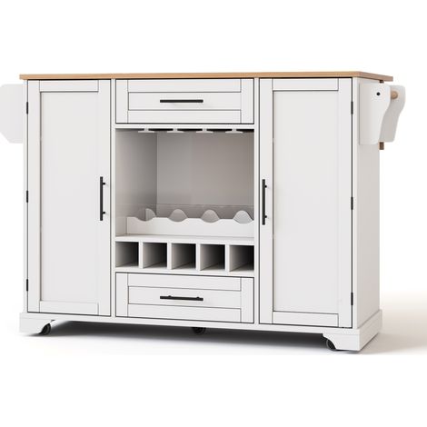 Carro de cocina con tablero abatible 138 x 70 x 92 cm en MDF blanco efecto madera (1/5)