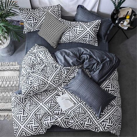 Housse de couette en microfibre avec 2 taies d'oreiller - Simple, Gris (150x200cm) (1/5)
