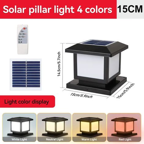 (4 couleurs changeantes - Type B15CM) Colonne lumineuse solaire LED d'extérieur avec minuterie et fonction mémoire, compatible avec les jardins et terrasses. (1/5)