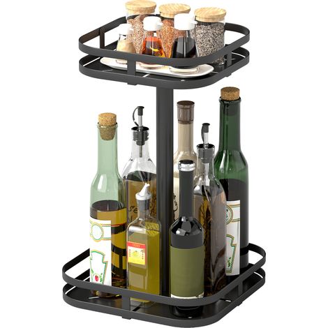 Étagère à épices rotative 2 niveaux ventouses métal noir
