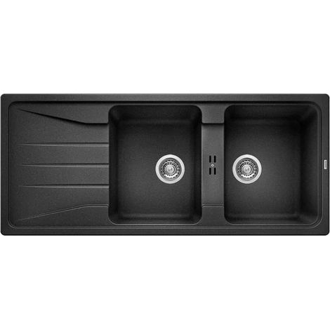 Blanco – Évier 2 bacs Silgranit anthracite – Design moderne – Cuves identiques 330 x 420 mm – Résistant aux rayures et aux chocs