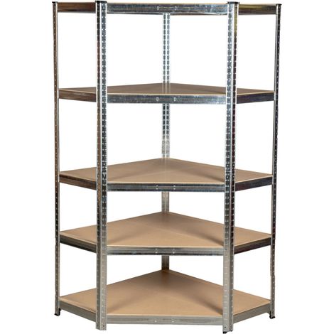 scaffale angolare in metallo easy system con 5 ripiani in mdf, 90x90x40x40x180 cm (1/4)