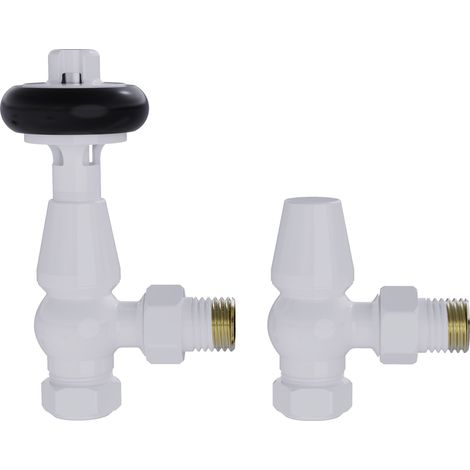 Traditional Antique Design TRV Thermostatic Brass Angled Radiator Valves Pair White