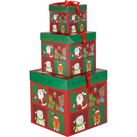 Boîte De Rangement De Noël - Boîtes Empilables À Couvercle - Motif Tartan - 3 Tailles Différentes - Papier Cartonné - Lot De 3 (1/5)