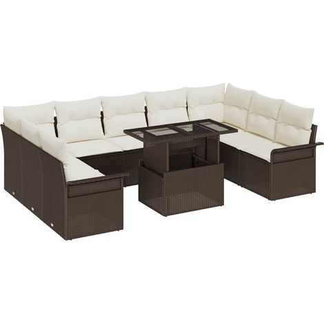 Maison Exclusive - Set Divano da Giardino con cuscino 10 pcs Marrone Poly Rattan