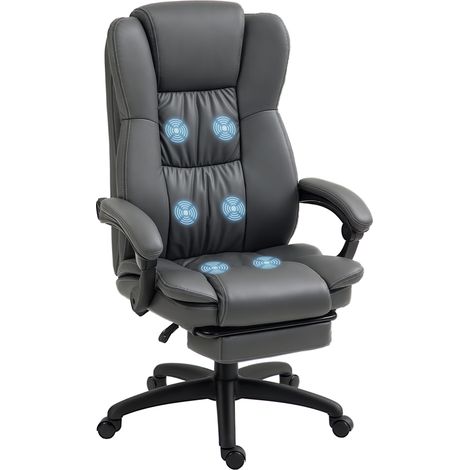 Chaise bureau gris foncé pivotante ajustable appuie-tête massage simili cuir 68,5x68,5x113-121cm