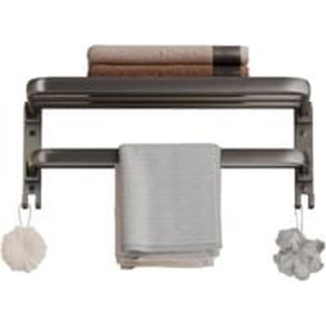 Wall-mounted folding towel rack, silver grey, stainless steel, 50 cm, with shelf for bathroom (1/5)