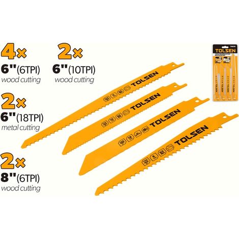 Lot de 10 lames de scie sabre pour bois et métal, en acier rapide (HSS) et acier 65Mn, denture 6/10/18 TPI, longueurs 150–200 mm, pour une coupe rapide et précise, idéales pour les professionnels et l (1/4)