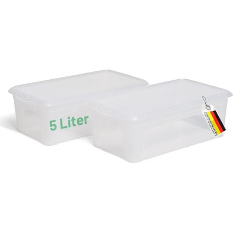 Boîtes rangement 5 L, transparent, clip, empilables, sans BPA, 34x19x11 cm