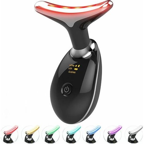Appareil de massage du visage et du cou à LED 7 couleurs, thérapie par lumière rouge pour les soins de la peau, noir (1/5)