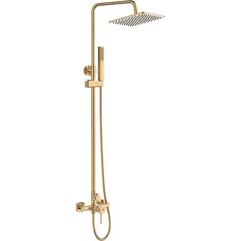 Colonna doccia POLA con batteria Set doccia minimalista, soffione a pioggia, sistema anticalcare, oro (1/2)