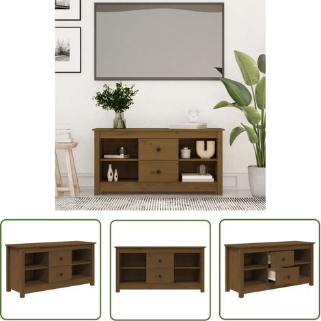 The Living Store TV-Schrank Honigbraun 103x36,5x52 cm Massivholz Kiefer - TV Schrank - Holzmöbel - Kiefernholzmöbel - Wohnzimmerschrank - Regal (1/5)