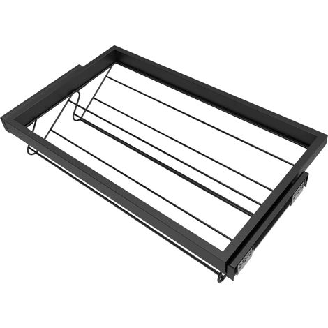 Kit Tiroir Range-Chaussures Extensible pour Armoire de 90 cm, Rails à Billes Soft-Close, Métal Chromé, Gris Foncé, Gain de Place