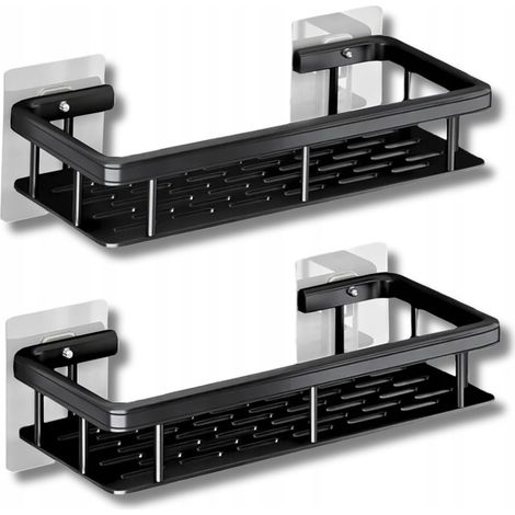 SET MIT 2 METALL-BADEZIMMERREGALE ZUM HÄNGEN, SELBSTKLEBEND, SCHWARZ, LOFT [P1-CZN] (1/5)