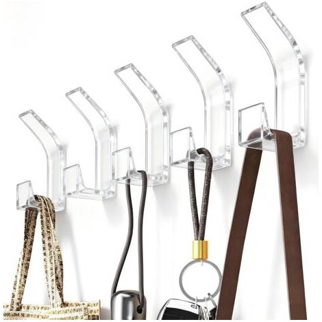 royaluxe-Crochets lot de 5 – 2,8x2x7,6cm, porte-manteaux mural adhésif, sans perçage, réglables en hauteur, fixation derrière porte d’entrée, suspend manteaux écharpes sacs à main, transparent (1/5)