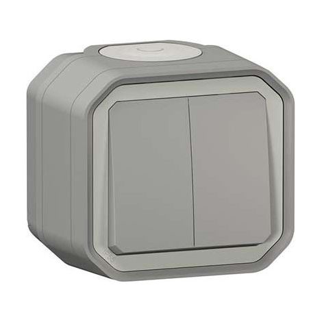 Legrand – Double interrupteur étanche 10A – IP55 pour chantiers humides – Fixation saillie – Résistance IK08 – Poussoir et va-et-vient