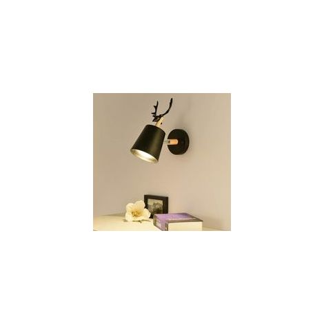 Applique da parete E27 creativa, moderna e semplice a forma di testa di cervo, in stile Art Déco nordico, ideale per la cameretta dei bambini, il ristorante, il corridoio o le scale (A, Nero) - Crezuo