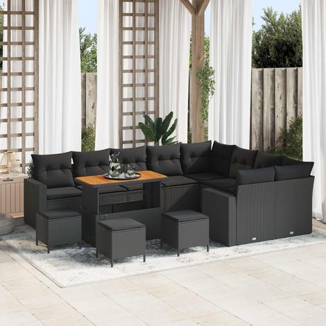 Salon de Jardin Modulable Canapé d'Extérieur en Polyrotin Noir avec Coussins 14 pcs - PANGIVO (1/5)
