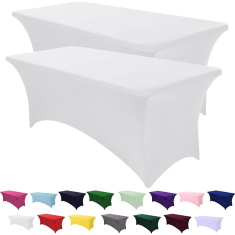 Nappes en spandex, lavables, infroissables, extensibles, rectangulaires, idéales pour les fêtes d'adultes, les décorations de mariage, les banquets, lot de 2 (blanches)