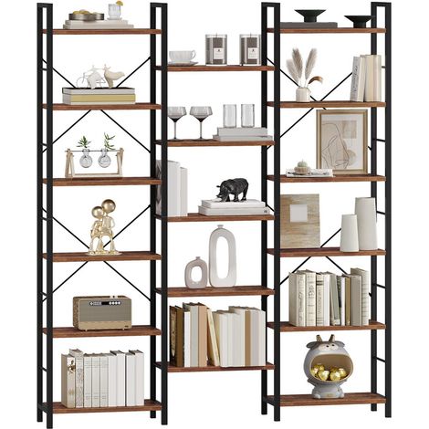 Bookcase, Large Bookshelf with Metal Frame 17 Adjustable Shelves, Tall Storage Unit for Living Room, Bedroom, Home Office, Plant Shelf