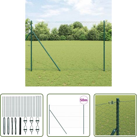 Poteaux de clôture - Poteau de clôture. Vert 50 x 1,5 m (maille 50 mm) Acier et PVC (1/5)