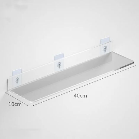 (L-40x10cm)1 étagère de rangement murale en acrylique transparent, support flottant pour livres, maquillage, présentoir pour salle de bain et cuisine (1/5)
