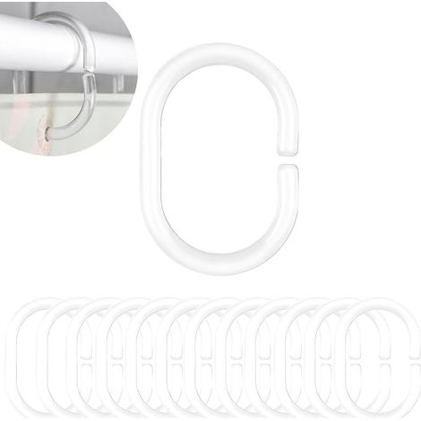 Duschvorhangringe, 12 Stück, transparent, Größe 55 x 36 mm, robuste Kunststoffringe, Haken für Duschvorhangstangen, Duschvorhangschlaufe (1/5)