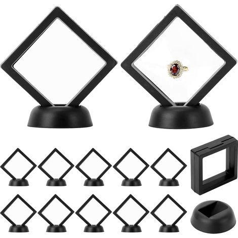 ® Lot de 12 Cadres d'affichage flottants 3D 7 x 7 cm avec Base, boîte de Rangement Transparente pour Bijoux en Film TPU (1/5)