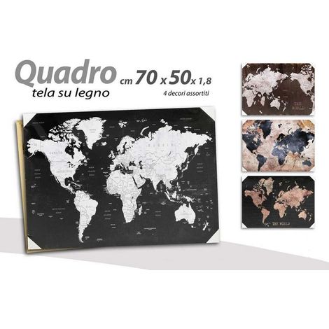 TRADE SHOP - Quadro Decorativo Tela Su Legno Decoro World 70x50x1,8cm Decori Assortiti 834813 - (1/3)