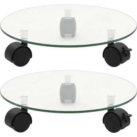 Set di 2 portapiante con ruote dal design minimalista 28 x 28 x 5 cm con rotelle pivoti in vetro temperato trasparente 020046294