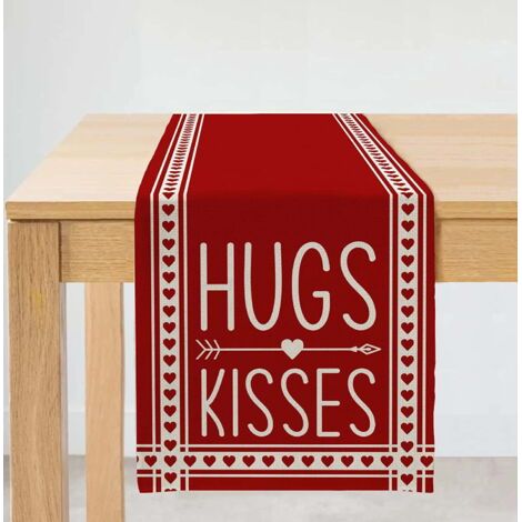Chemin de table Saint-Valentin 13x72 pouces Cœur Bande Rouge Ferme Intérieur Extérieur Vintage Vacances Câlins Bisous Thème Rassemblement Dîner Décoration de Fête (1/5)