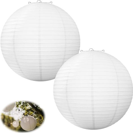 Lot De 2 Lanterne Papier Blanc, Abat-Jour De Lanterne En Papier Japonais Chinois, Suspension Rondes Boule Papiers, Décoration Pour Fête De Mariage, Jardin De Mariage, Diamètre 20 Cm (1/5)