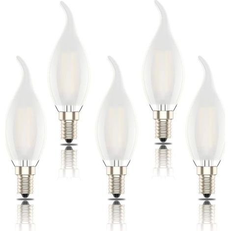 Ampoule Flamme,Lot de 5,Forme de Bougie,Mat,Blanc Chaud(2700K),4W Equivalence Incandescence 40W,400lm (1/5)