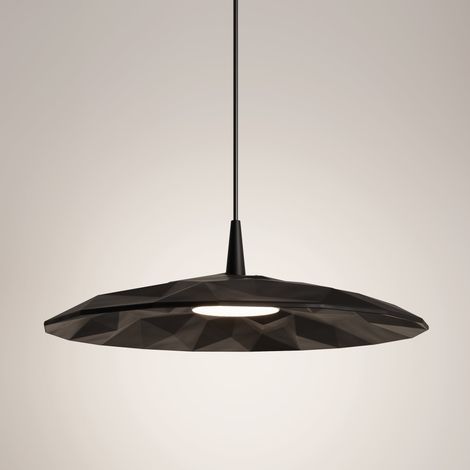 Suspension Angled En Céramique Noire Avec Diffuseur En Relief, Led 8W Intégrée, Lumière Chaude 2700K Et Design Moderne Made In Italy, Ø 40 Cm (1/2)