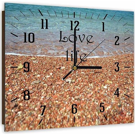 Horloge Plage Galets Amour et Sérénité Décoration Murale - 60 x 60 cm