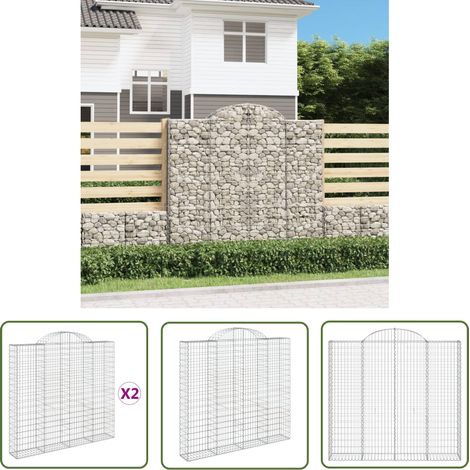 The Living Store Paniers à gabions arqués 2 pcs 200x30x180/200 cm Fer galvanisé - Panier À Gabion - Gabion - Mur De Gabion - Clôture De Jardin - Décoration Extérieure (1/5)