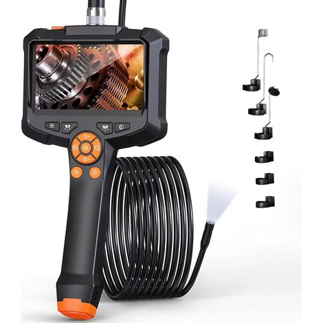 Endoskopkamera mit Licht, 8 mm IP67 wasserdichtes Endoskop, 4,3 Zoll IPS-Bildschirm Inspektionskamera, 1080P HD-Röhrenkamera mit 8 einstellbaren LEDs, 5 m halbstarres Kabel