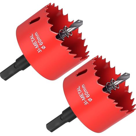2 Pcs Scie Cloche Bi-métal 60mm, Scie-cloches M42 HSS, Scies Cloches Bimétalliques avec Adaptateur et Foret de Centrage pour Panneaux de Plâtre Bois Plastique Fibres de Bois Cloison Sèche (1/5)