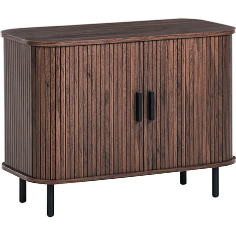 Aparador retro puertas correderas MDF patas de metal madera marrón oscuro Bradley