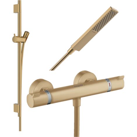 Pack mitigeur douche thermostatique HANSGROHE Ecostat Comfort + Barre Unica S Puro + flexible + Pommeau Pulsify E bronze brossé