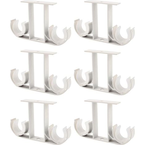 Lot de 6 supports de tringle à rideaux en aluminium – Pour tringles de 23 à 26 mm – Revêtement blanc – Supports à double tringle (1/5)